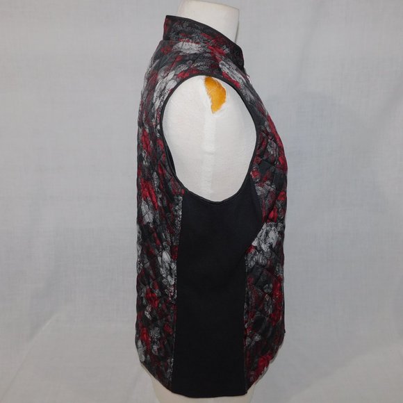 Northern Reflections Womens M Red Black Gray Roses Quilted Full Zip Vest - Picture 8 of 11